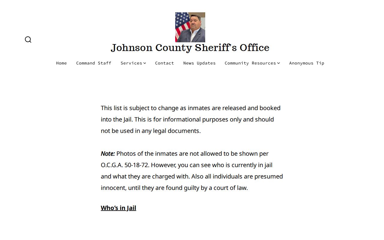 Johnson County arrest lookup current inmate landing page